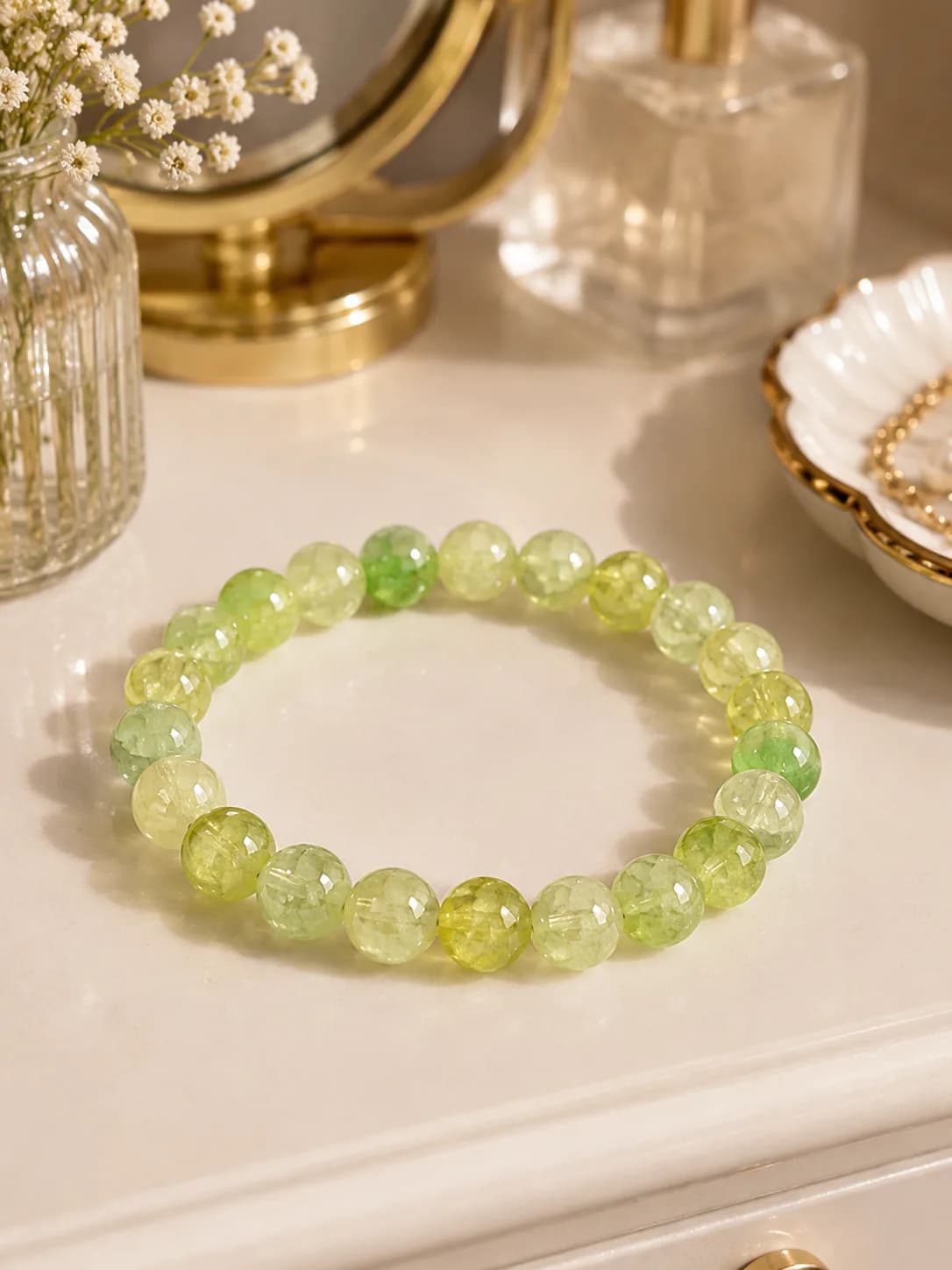 Bracelet en agate craquelée vert anis