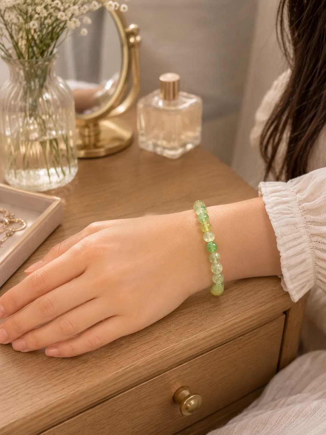Bracelet en agate craquelée vert anis