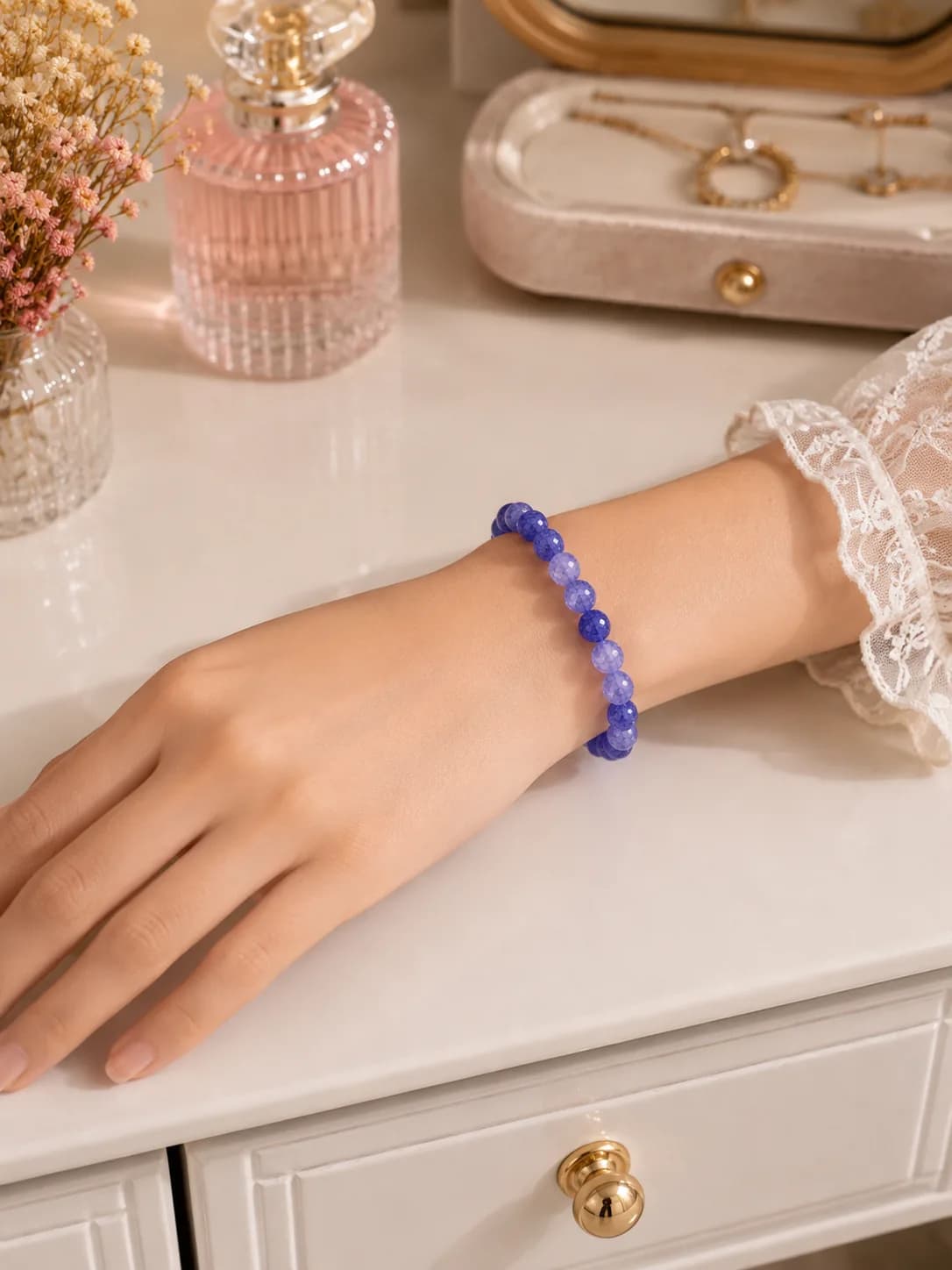 Bracelet en agate craquelée bleu lavande