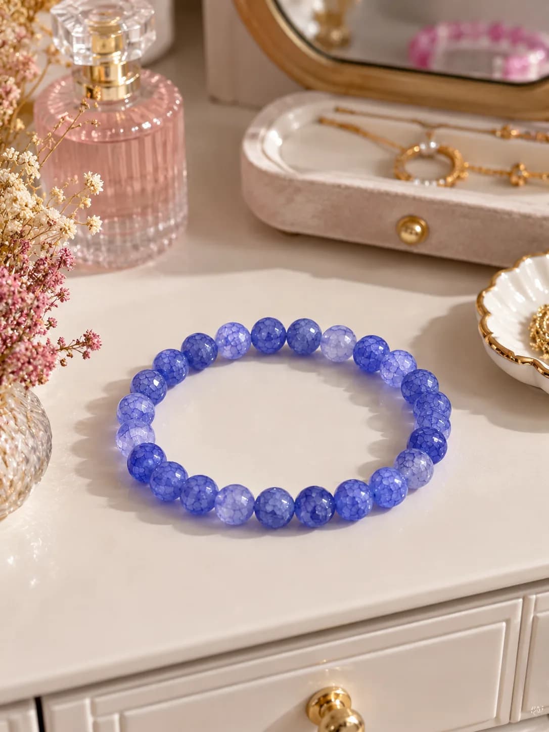 Bracelet en agate craquelée bleu lavande