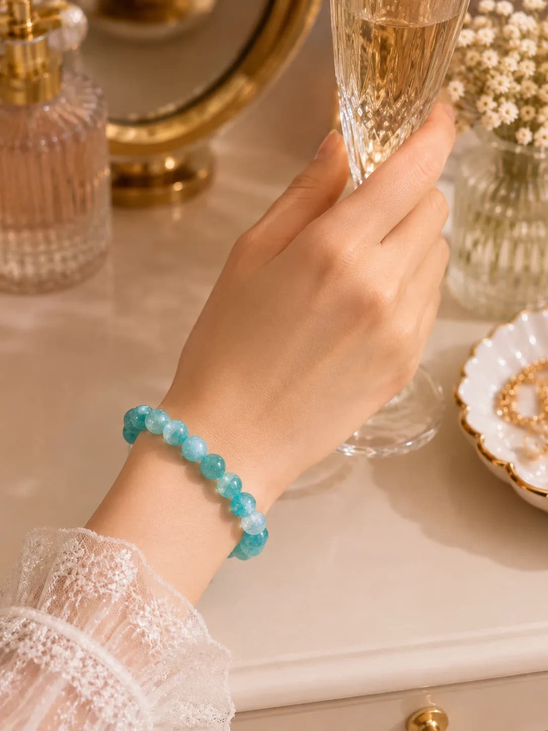 Bracelet en agate craquelée bleu lagon