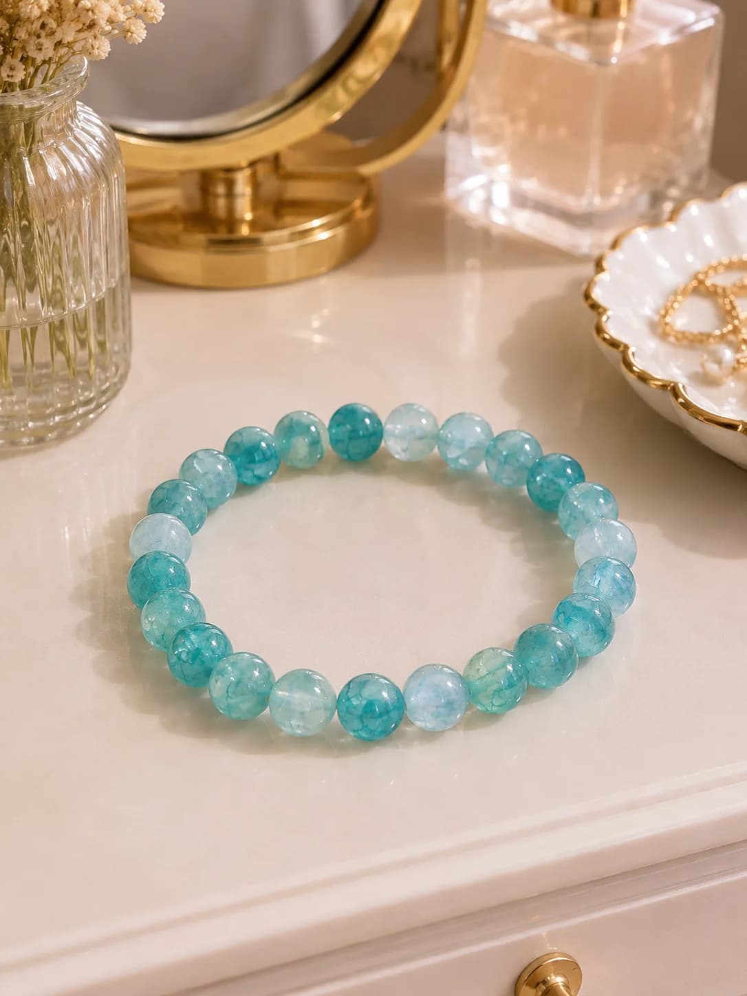 Bracelet en agate craquelée bleu lagon