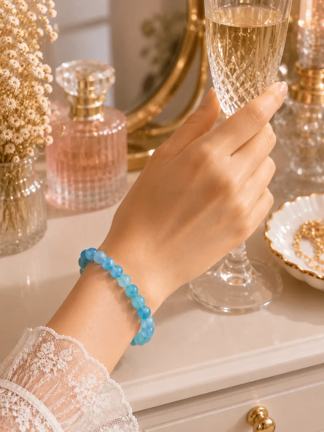 Bracelet en agate craquelée bleu glacier