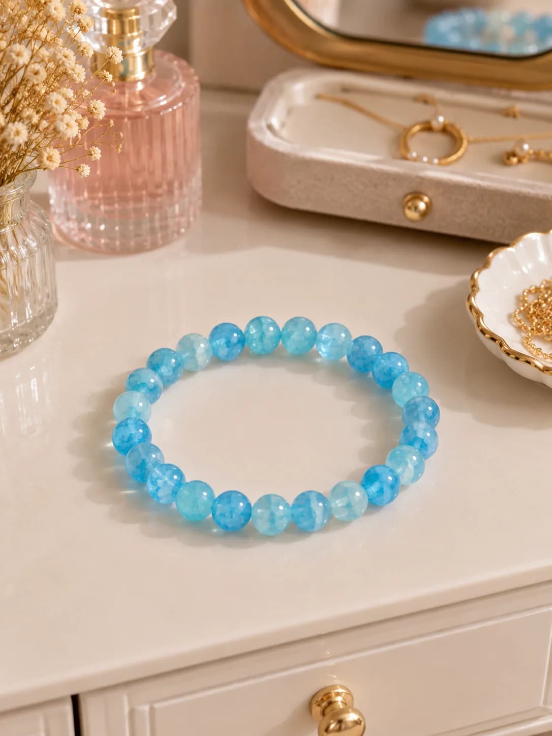 Bracelet en agate craquelée bleu glacier