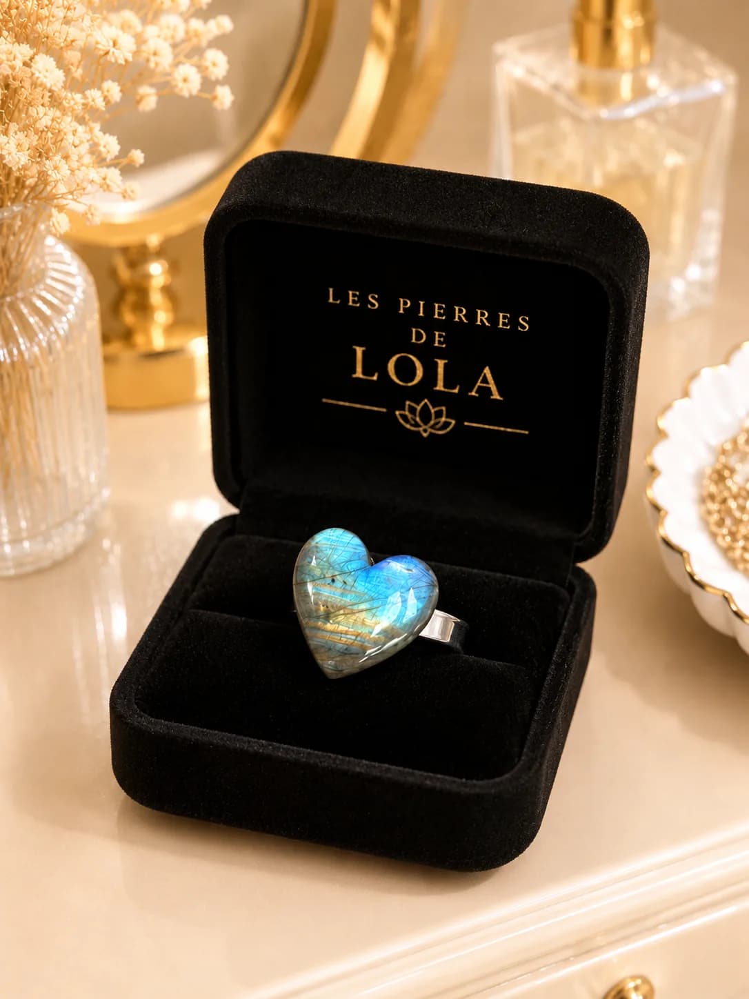 Bague Cœur Boréal – Labradorite Naturelle