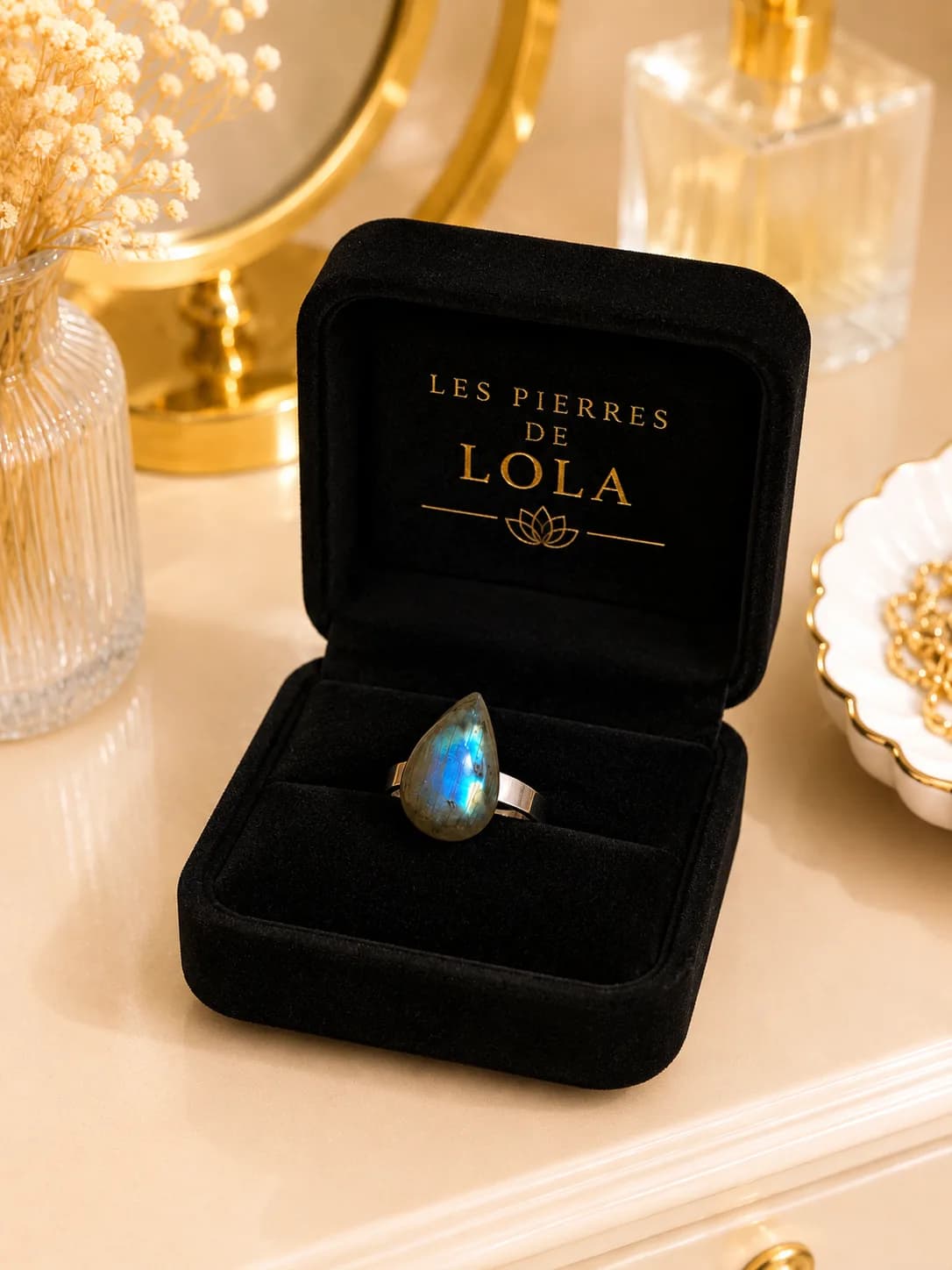 Bague Goutte Lunaire – Labradorite Naturelle
