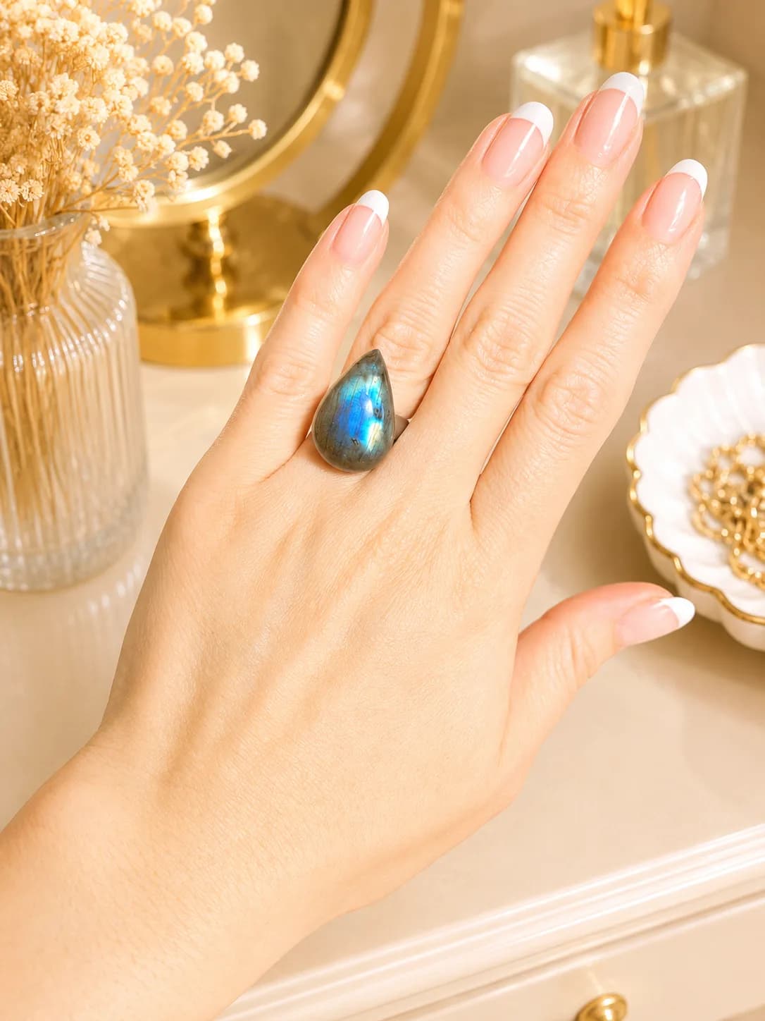 Bague Goutte Lunaire – Labradorite Naturelle