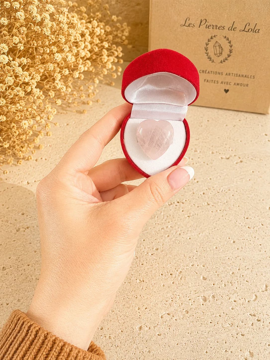 Bague Cœur en Quartz Rose Naturel – Douceur & Élégance Intemporelle