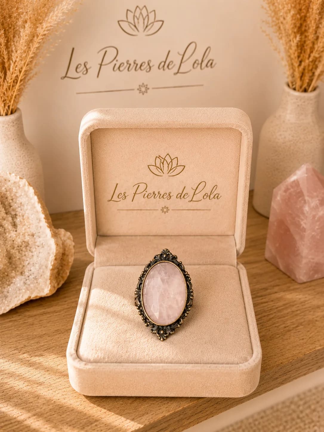 Bague Quartz Rose – Élégance Bohème Antique