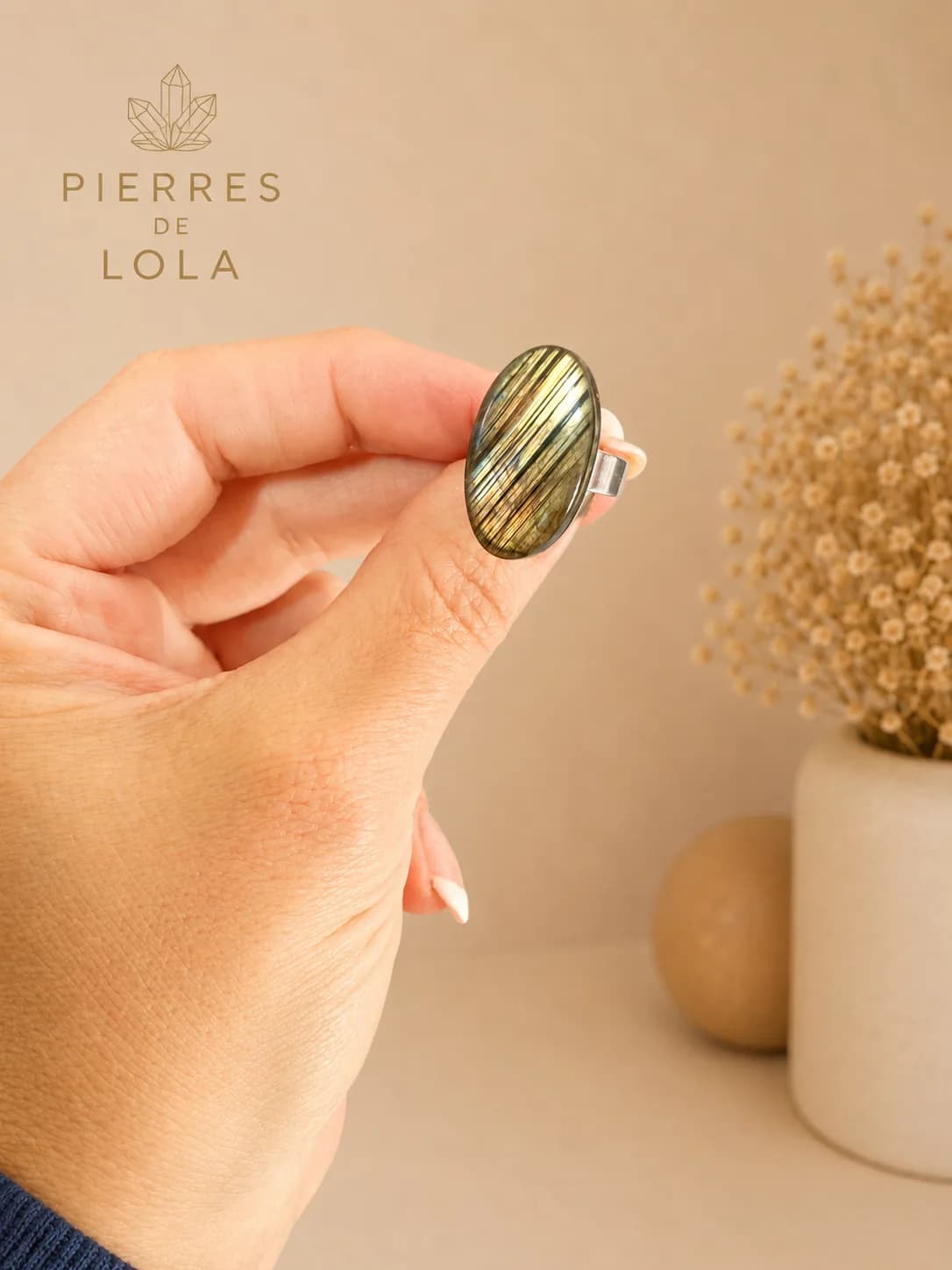 Bague « Éclat Lunaire » – Labradorite striée naturelle