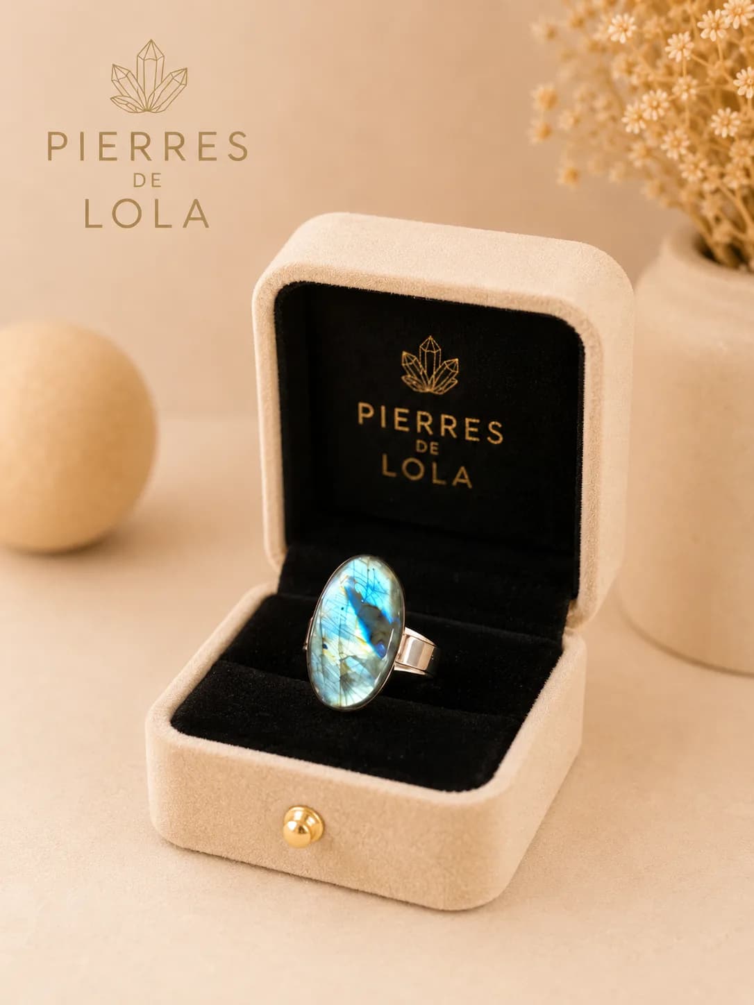 Bague « Aurore Boréale »  Labradorite bleue naturelle