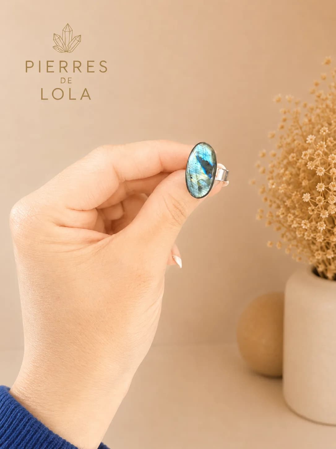 Bague « Aurore Boréale »  Labradorite bleue naturelle