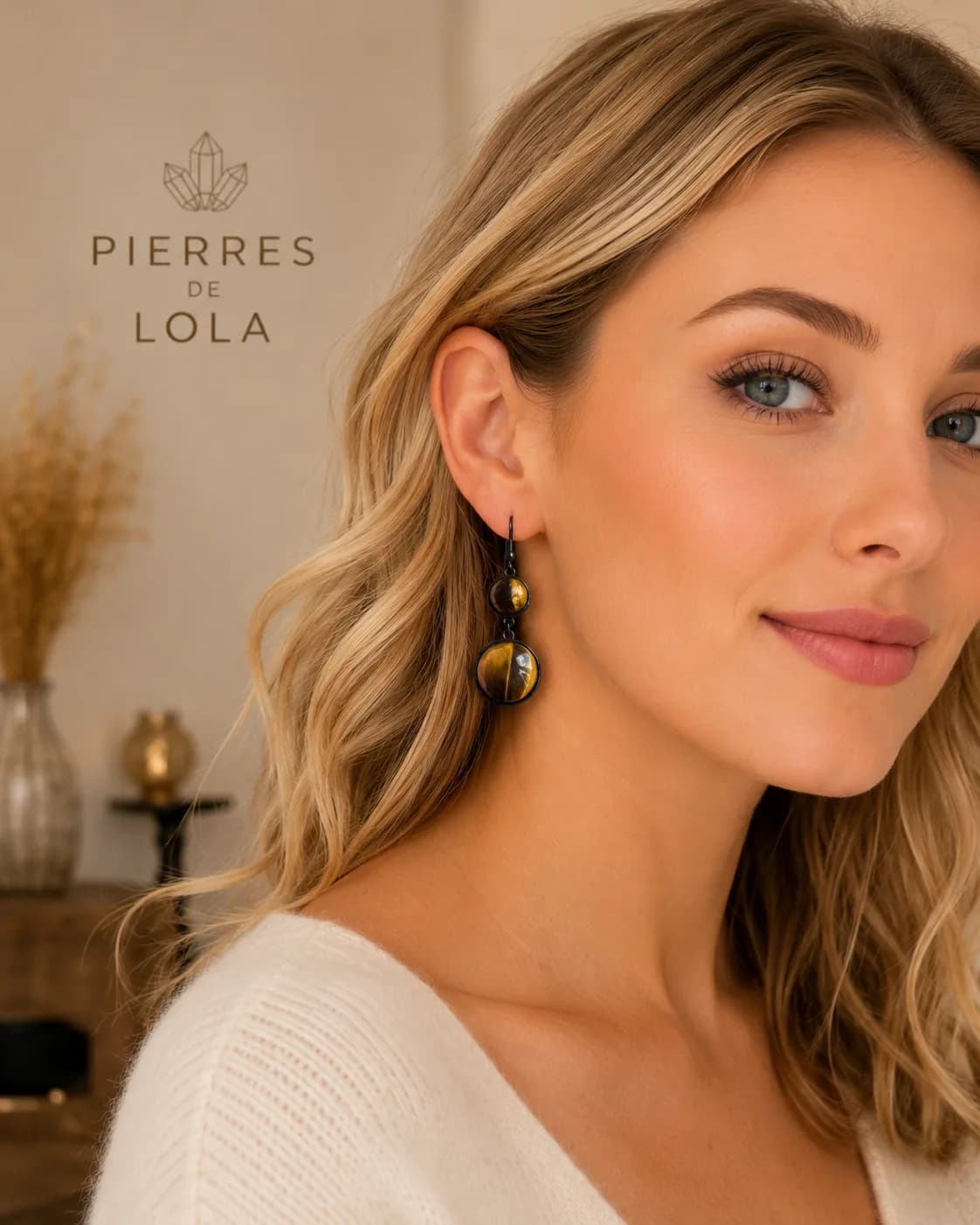 Boucles d’oreilles « Regard Fauve » – Œil de tigre & acier noir
