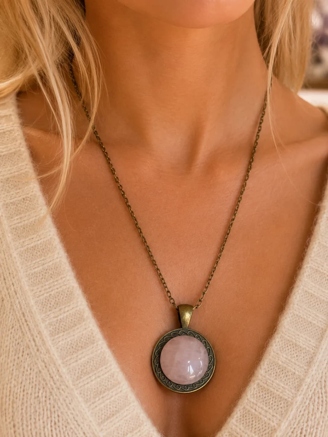 Collier Quartz Rose Bombé