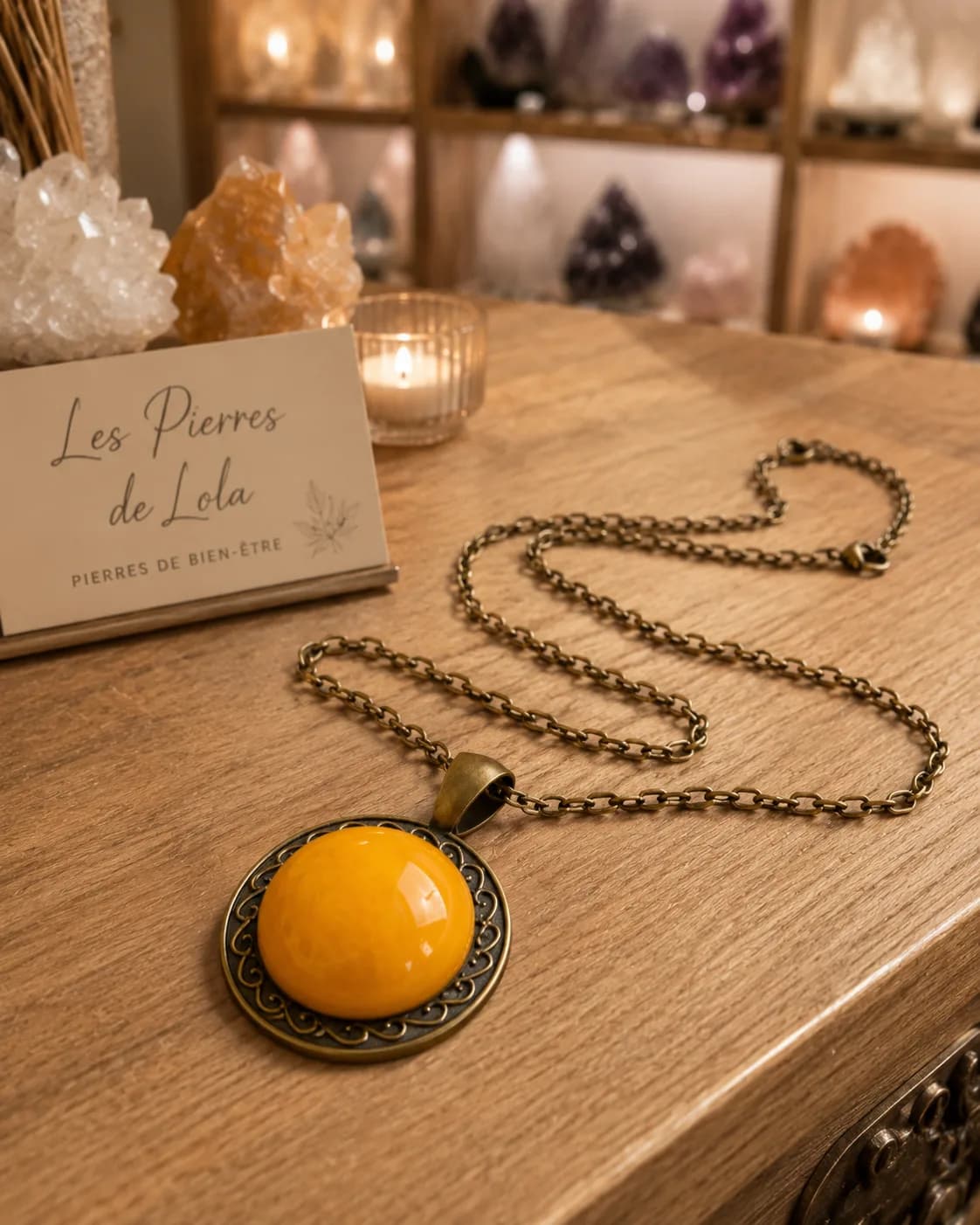 Collier Agate Jaune Bombée