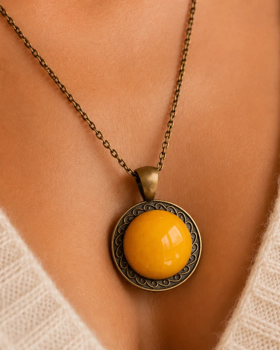 Collier Agate Jaune Bombée