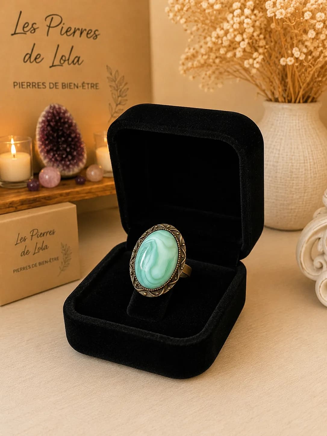 Bague Émeraude Bohème – Agate Verte