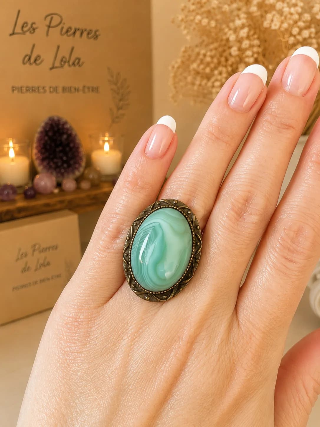Bague Émeraude Bohème – Agate Verte