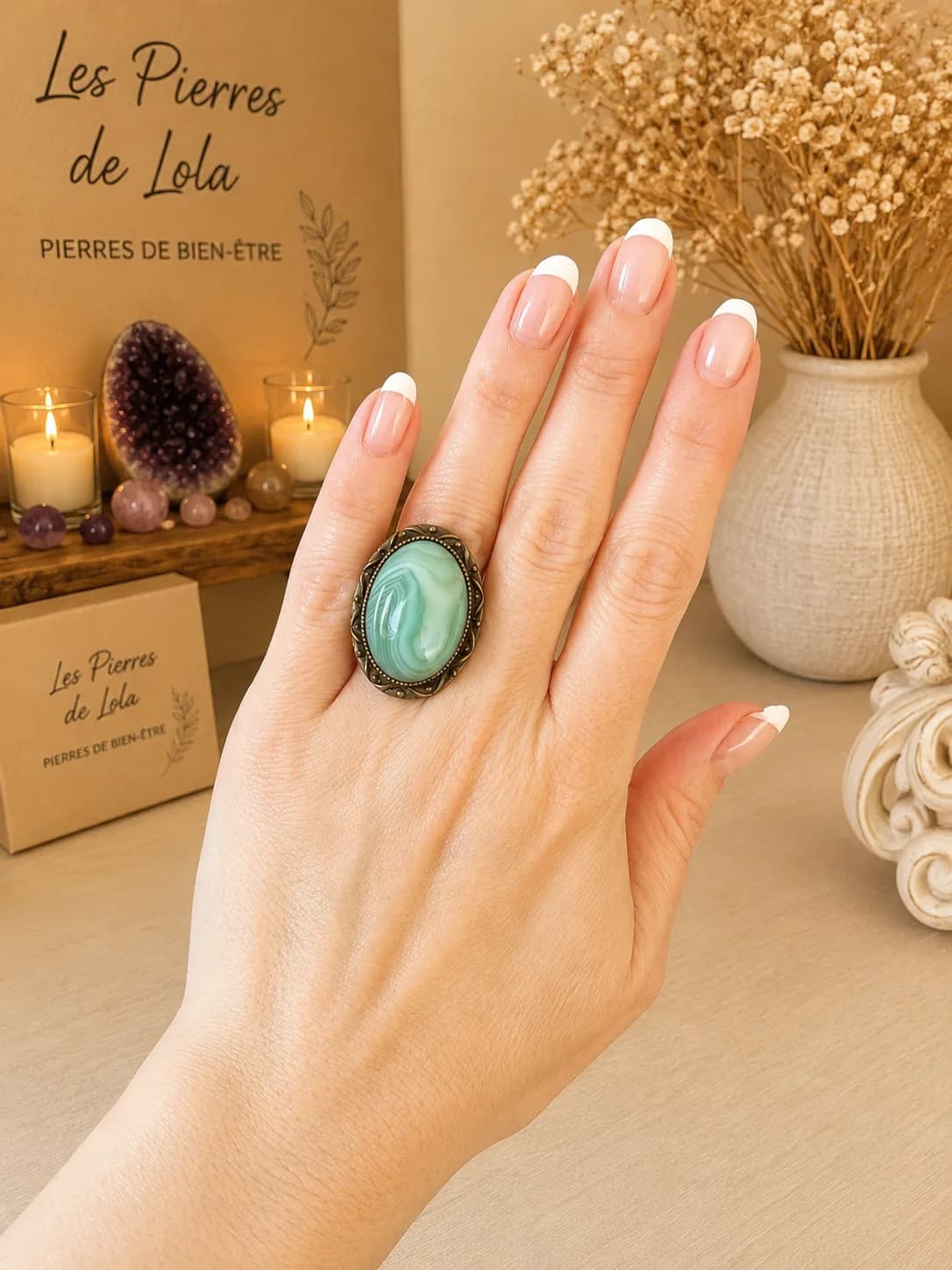 Bague Émeraude Bohème – Agate Verte