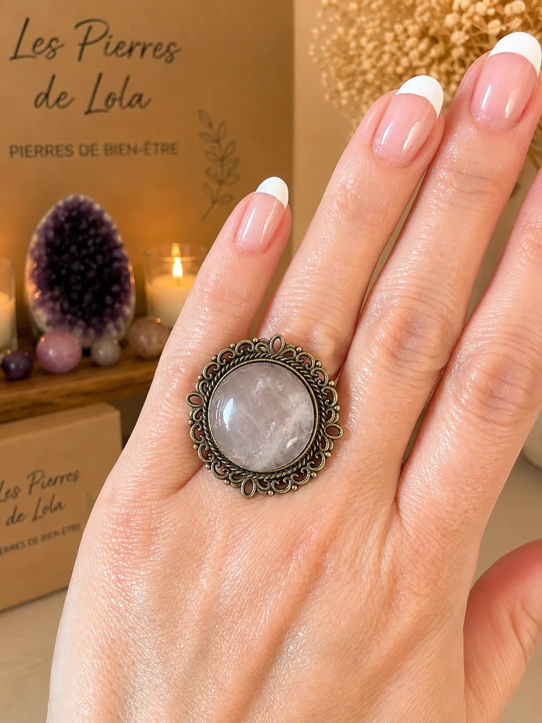 Bague Quartz Rose Impérial – Bronze Antique