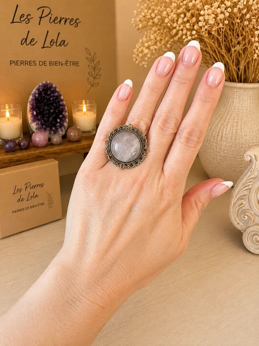 Bague Quartz Rose Impérial – Bronze Antique