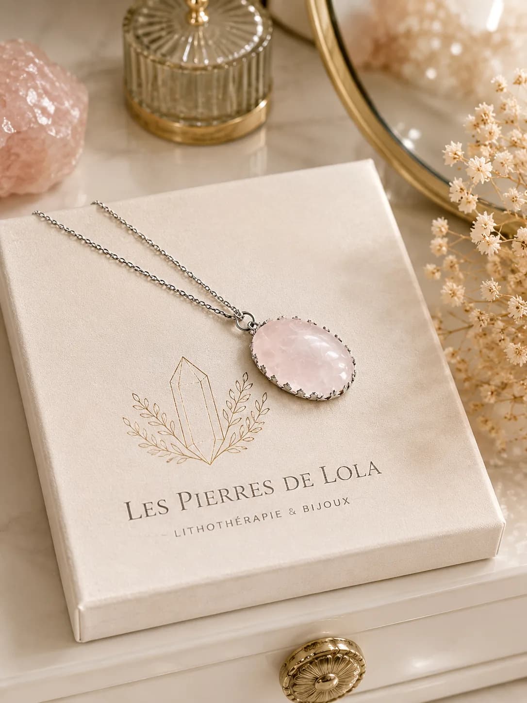 Collier Quartz Rose Naturel – Élégance Douce