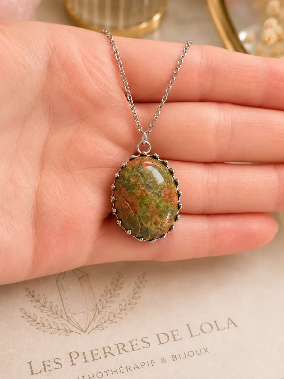 Collier pierre Unakite – Édition Griffes Élégantes