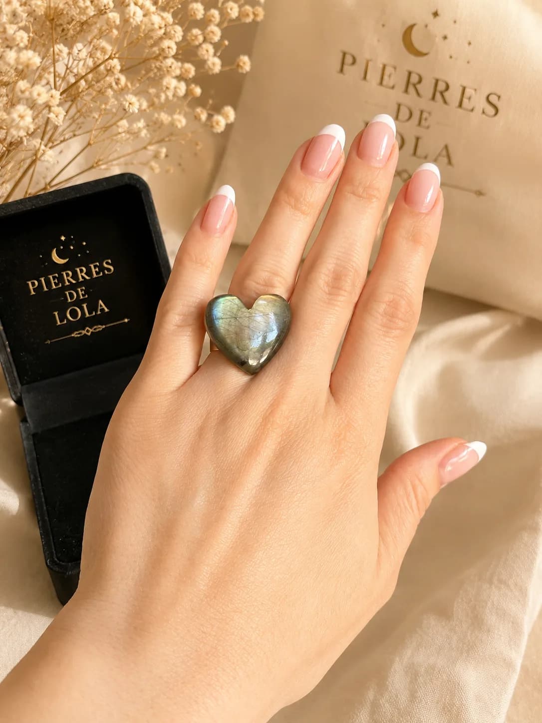 Bague Cœur Labradorite Naturelle