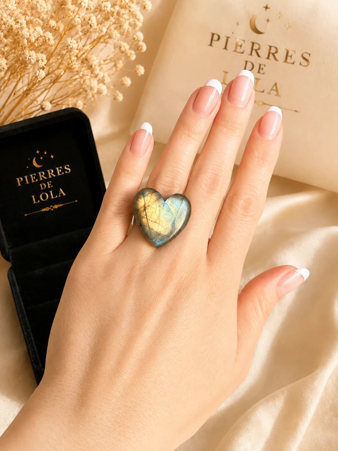 Bague « Éclat Lunaire » – Cœur Labradorite