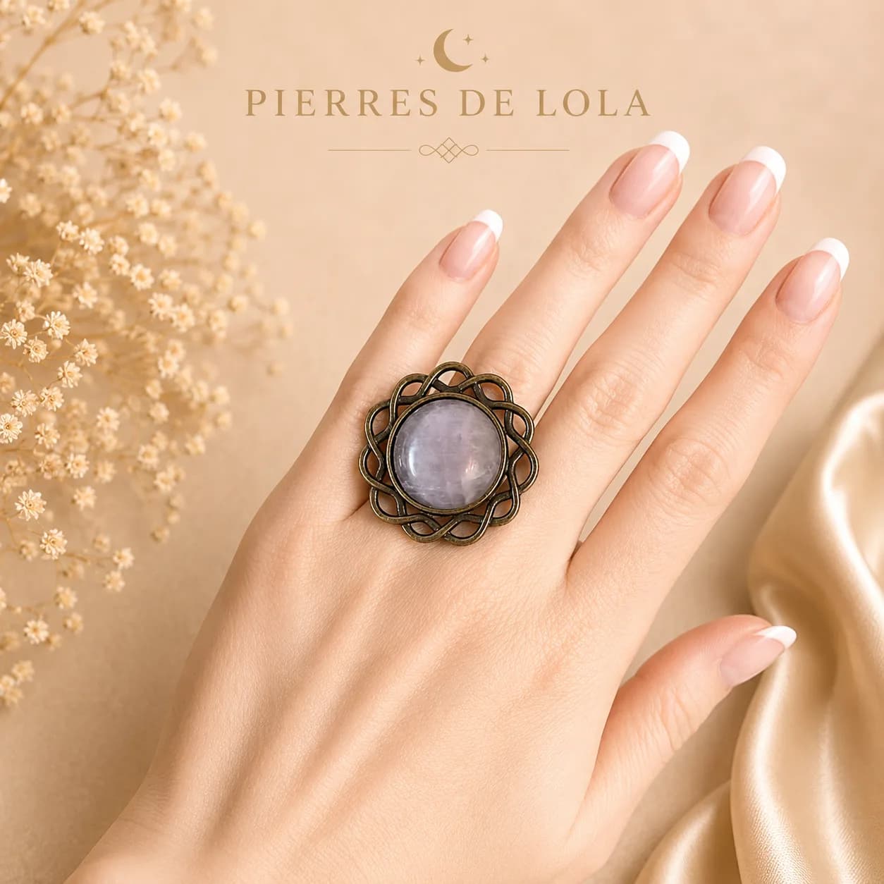 Bague « Rosée Ancienne » – Quartz Rose