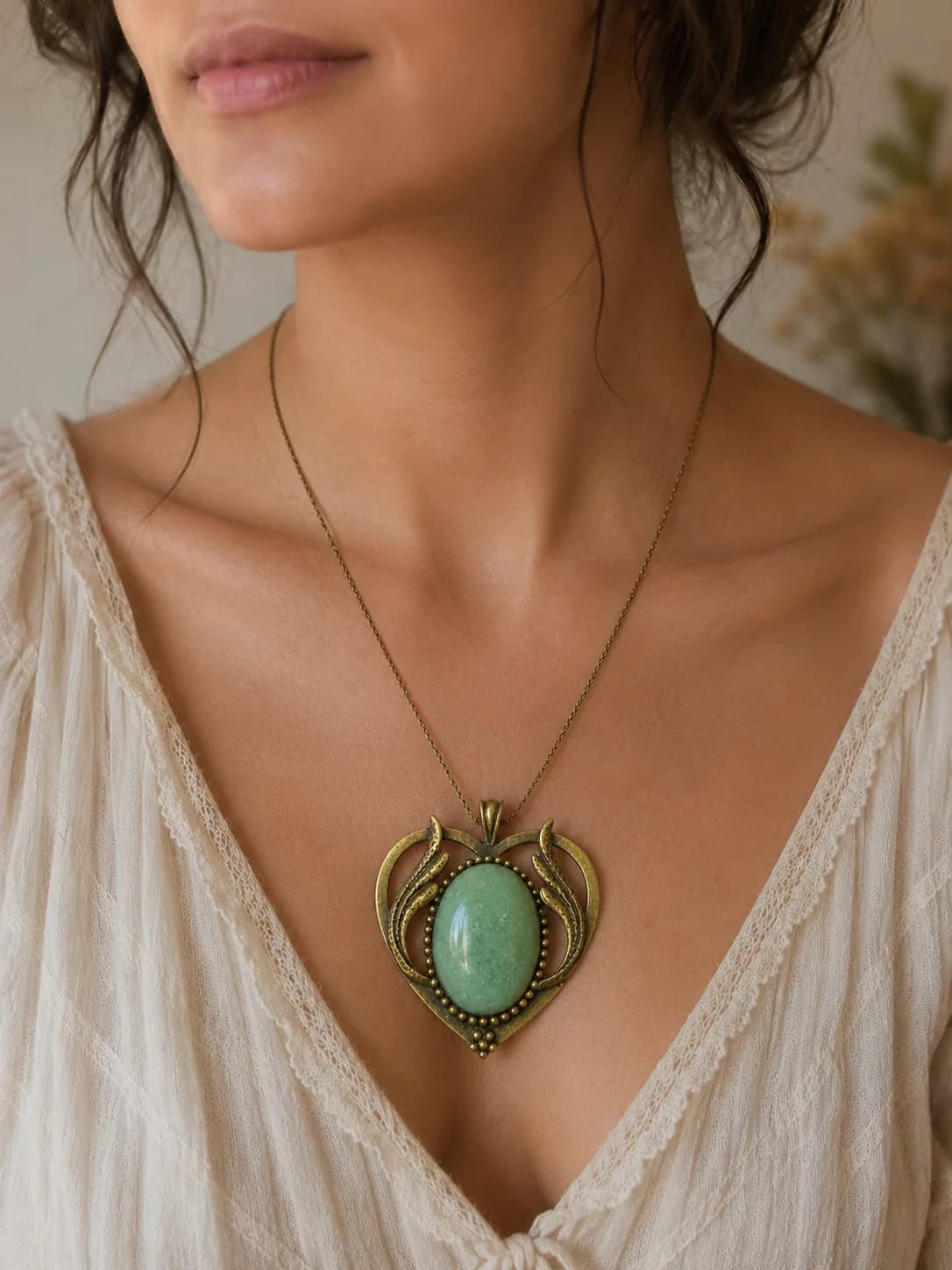 Collier Cœur Aventurine - Élégance Bohème