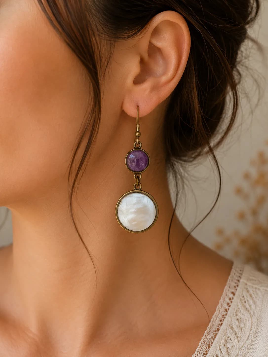 Boucles d’oreilles Améthyste & Nacre Naturelles « Harmonie Élégante »