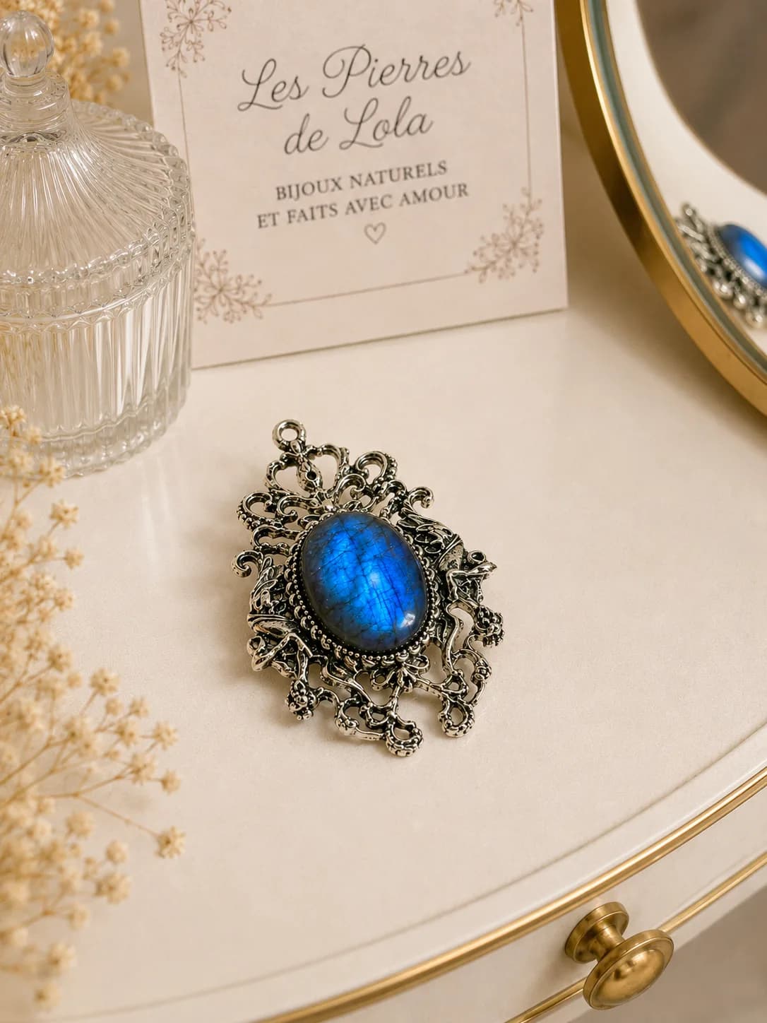 Broche / Pendentif Labradorite Bleue « Élégance Mystique »
