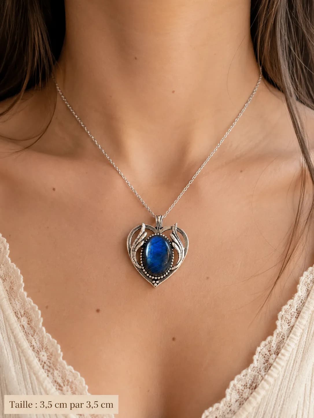 Collier Cœur Labradorite Bleue Profonde