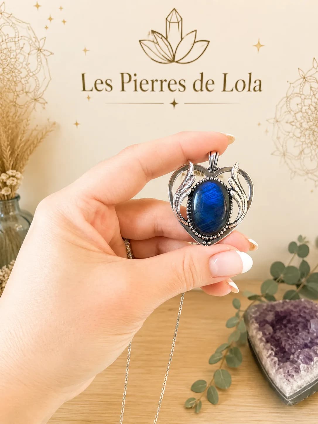 Collier Cœur Labradorite Bleue Profonde