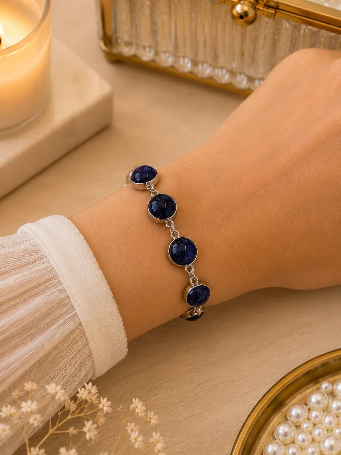Bracelet “Nuit Étoilée” – Goldstone Blue