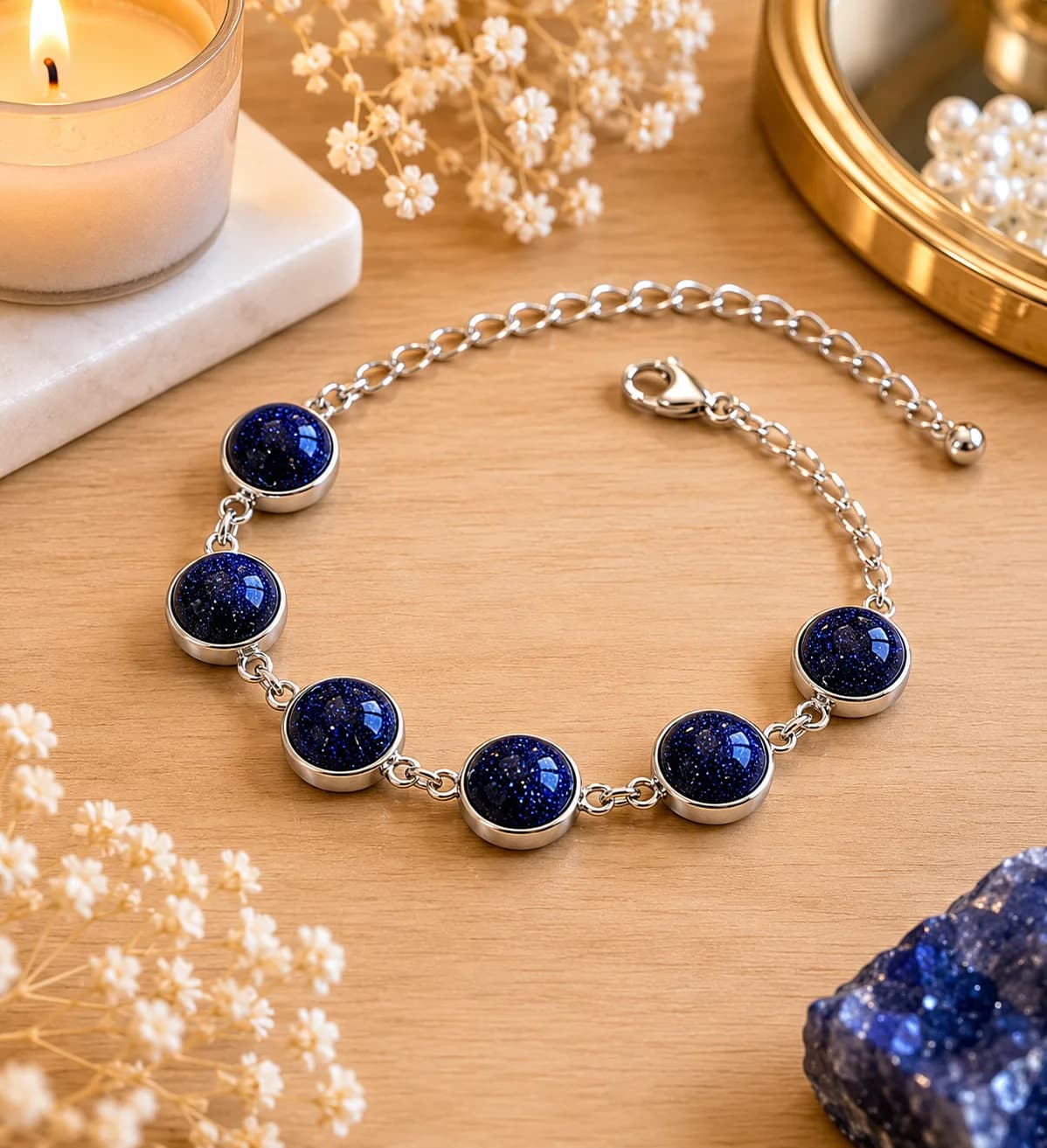 Bracelet “Nuit Étoilée” – Goldstone Blue