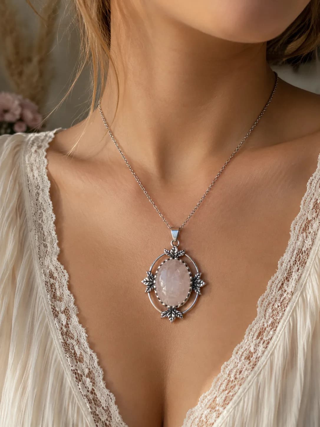 Collier Quartz Rose Naturel – Élégance douce & intemporelle