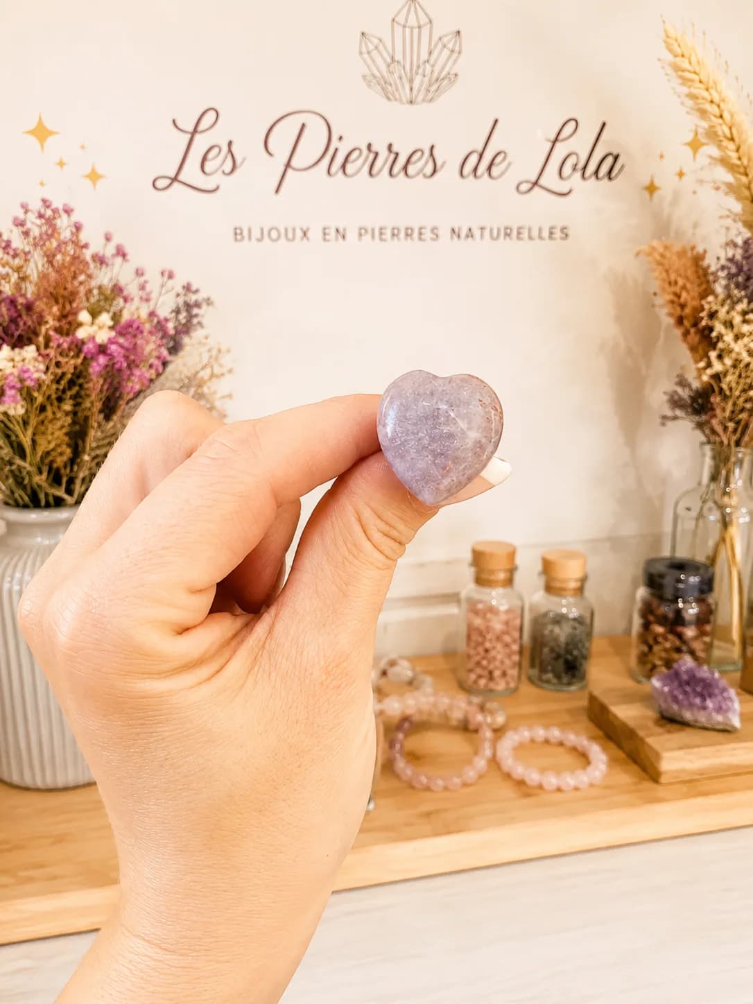 Bague Cœur Lépidolite – Bronze ajustable
