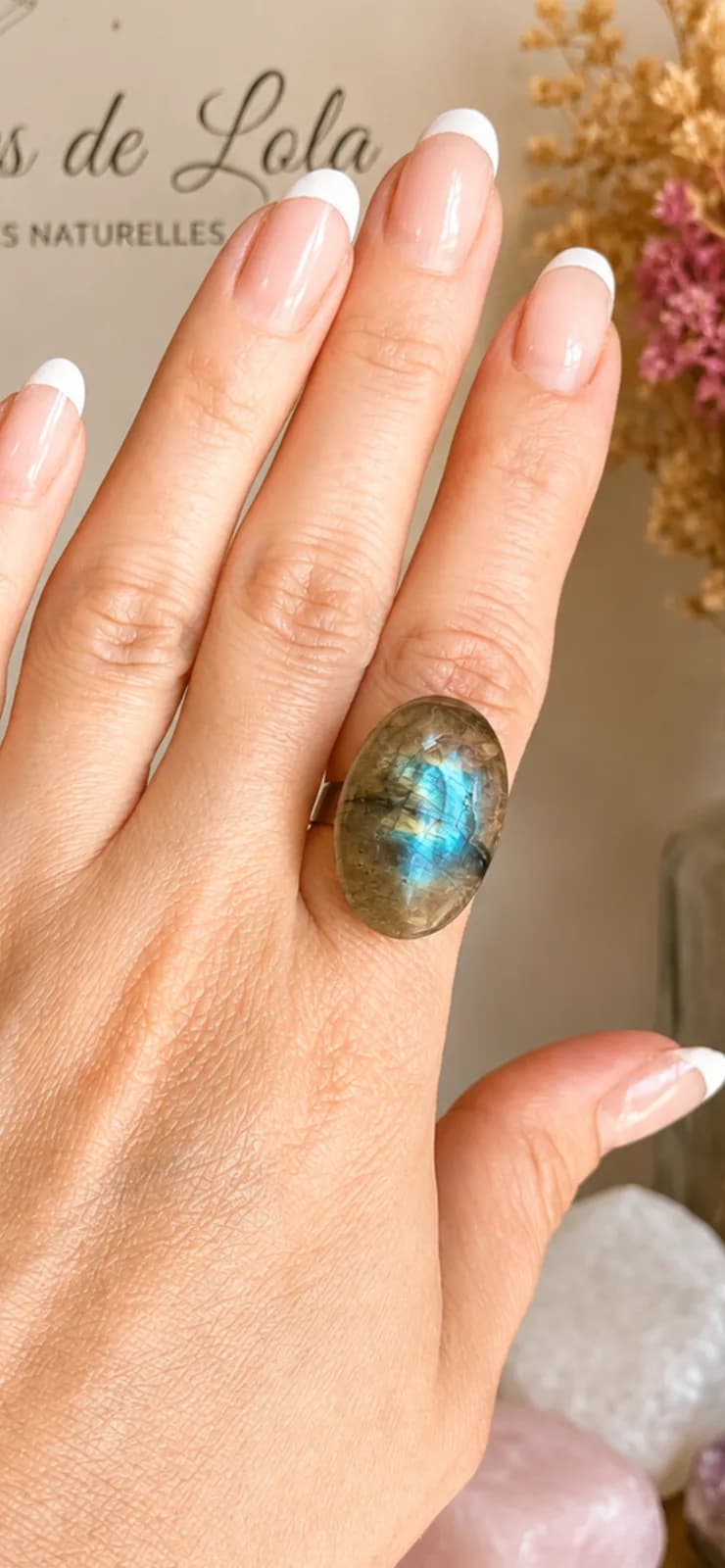 Bague Labradorite Naturelle – Acier inoxydable ajustable