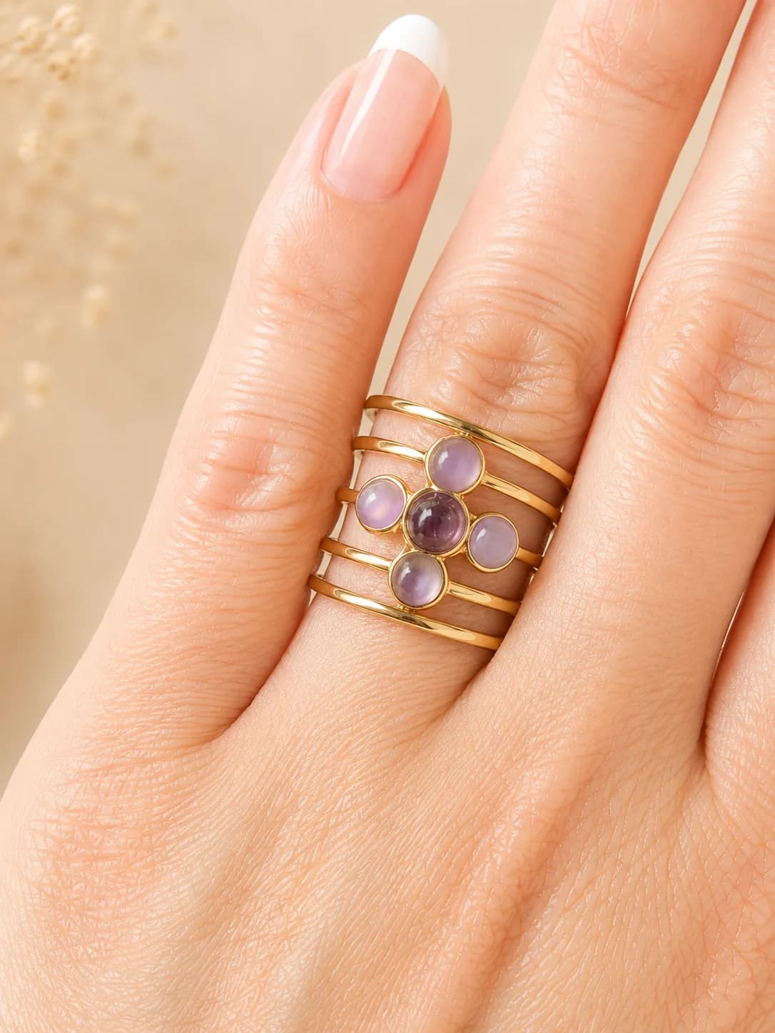 Bague Mélodie d'Améthystes Dorées