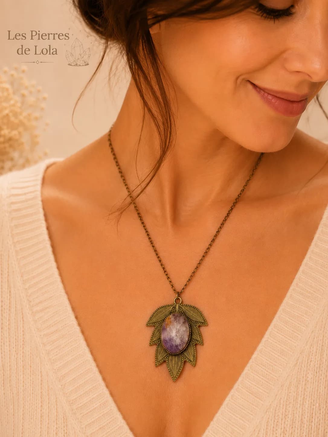 Collier Feuille Améthyste Naturelle