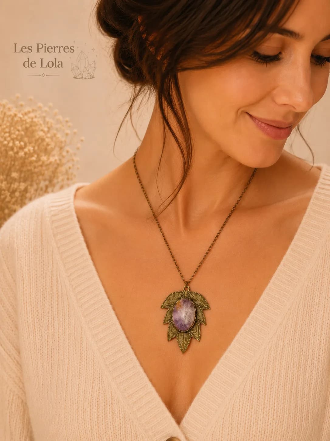 Collier Feuille Améthyste Naturelle