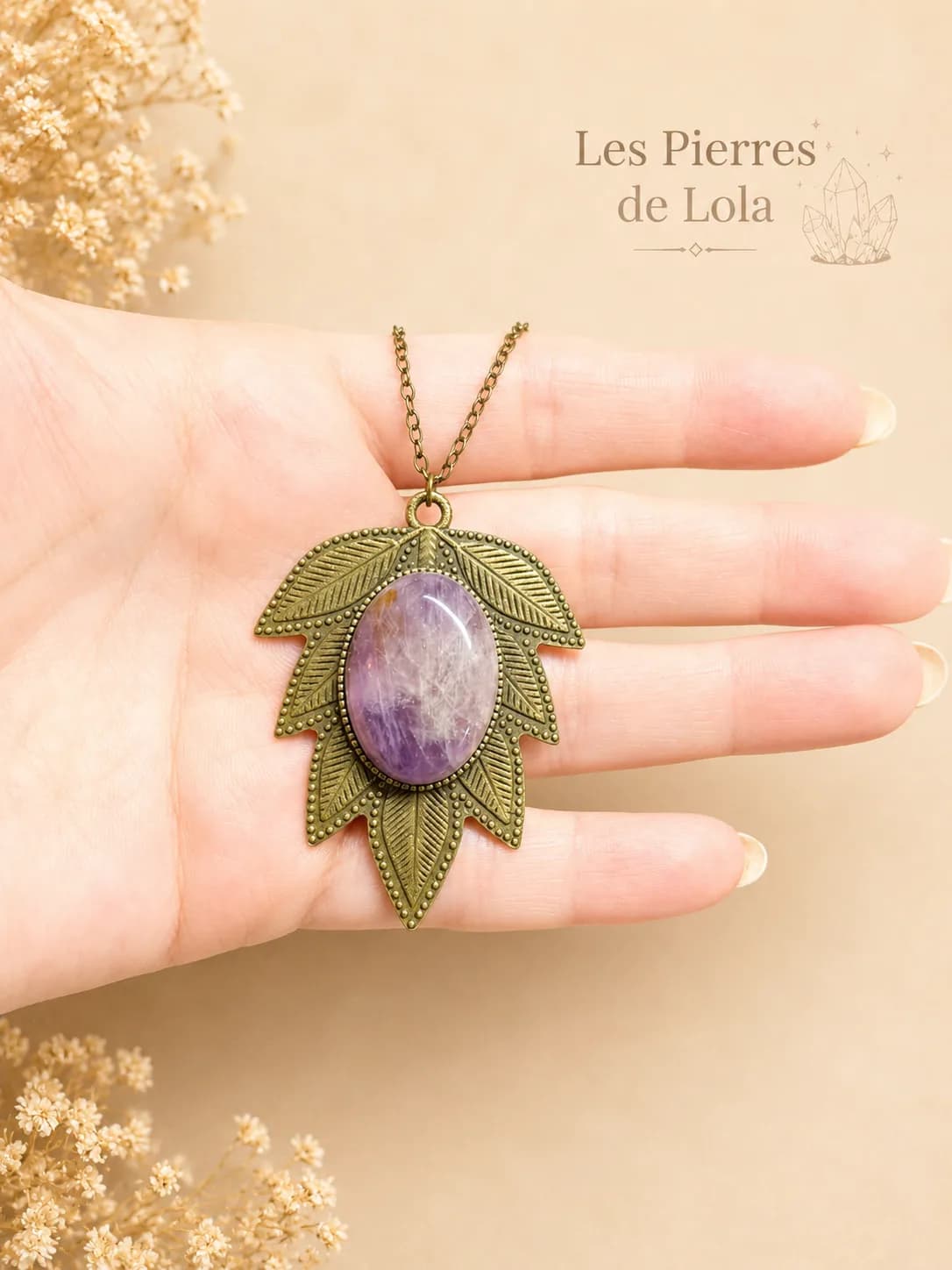 Collier Feuille Améthyste Naturelle