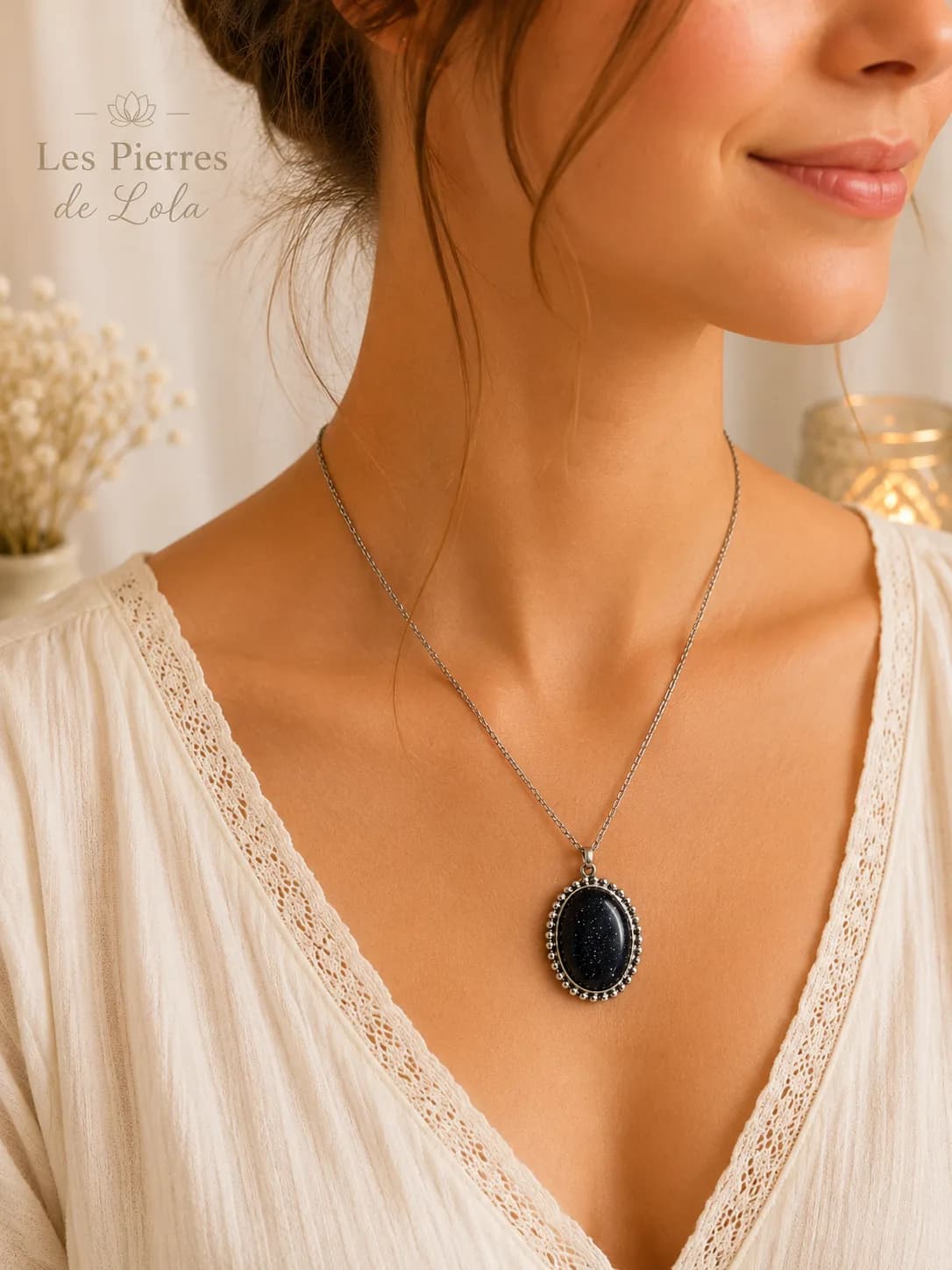 Collier GoldStone Blue Étoiles de nuit – Pierre Naturelle