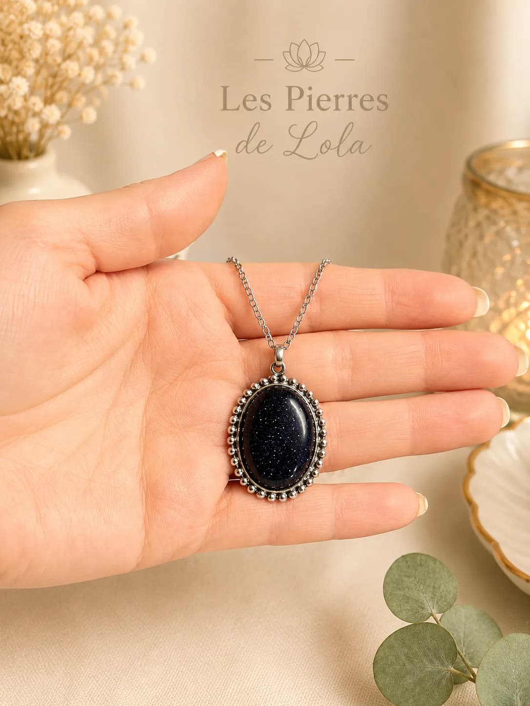 Collier GoldStone Blue Étoiles de nuit – Pierre Naturelle