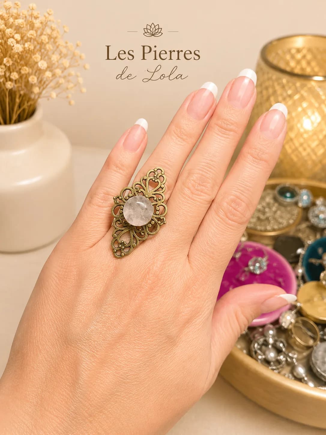 Bague Quartz Rose Élégance Vintage – Pierre Naturelle