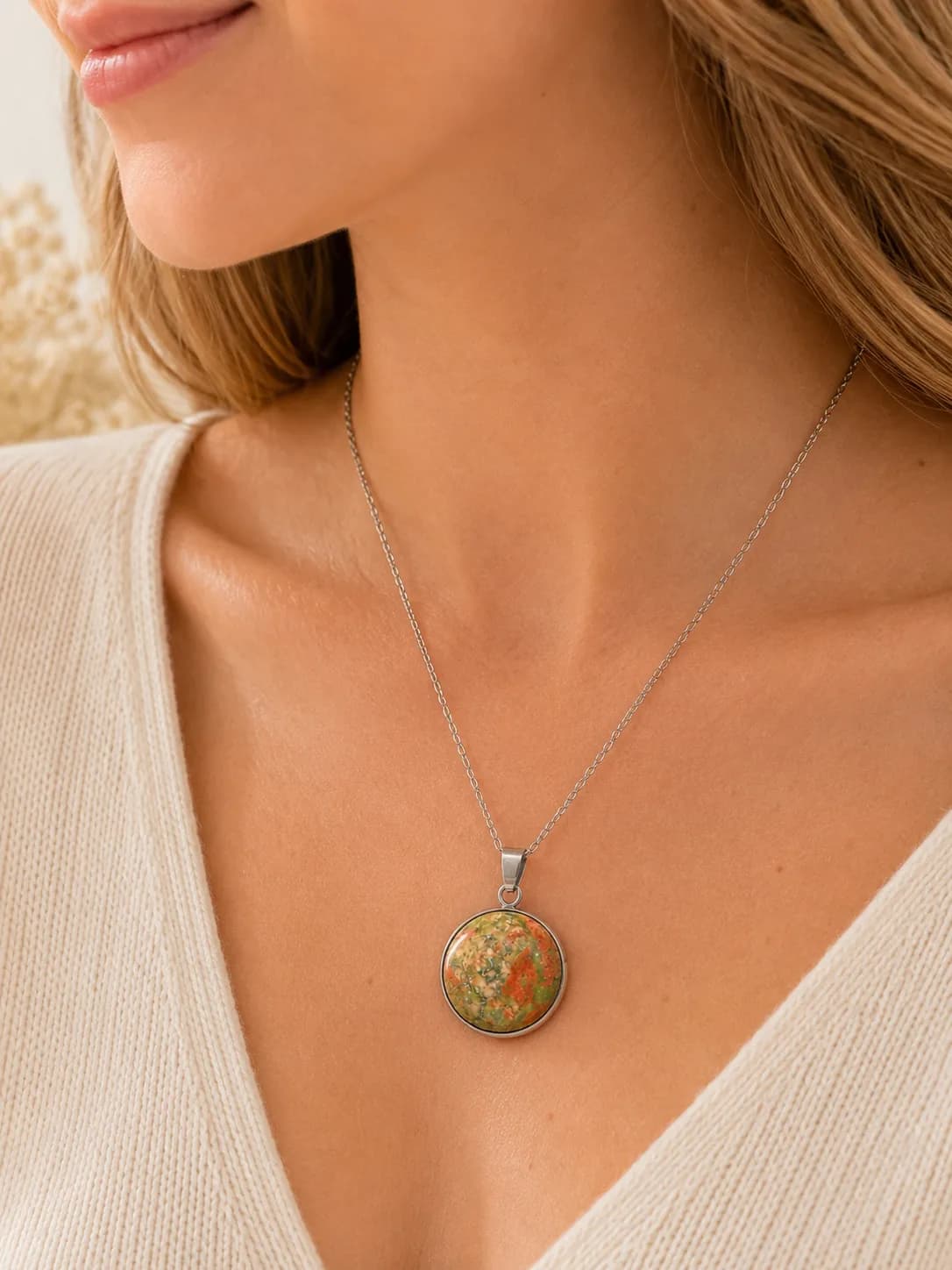 Collier Unakite Naturelle – Douceur végétale et charme intemporel