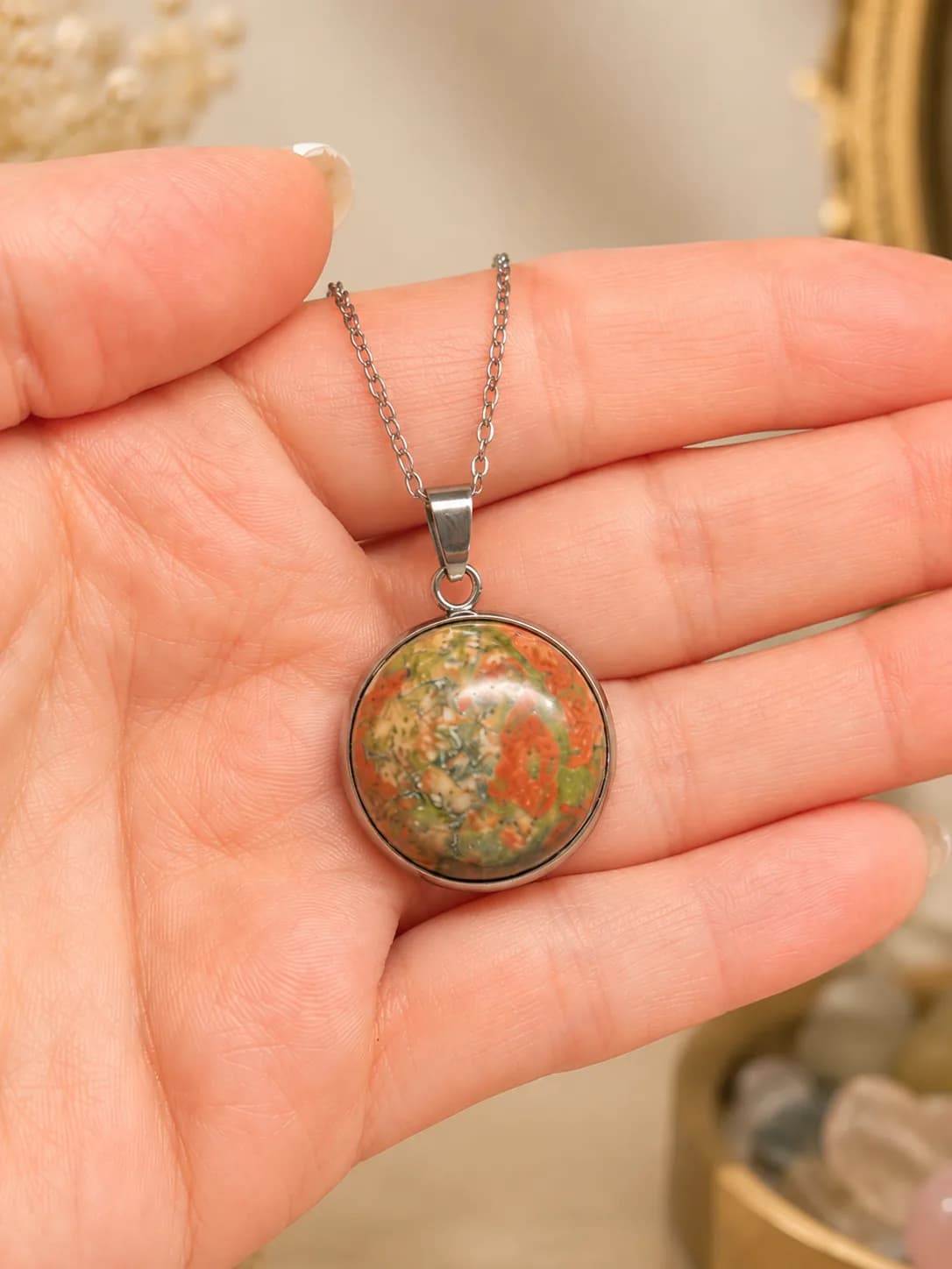 Collier Unakite Naturelle – Douceur végétale et charme intemporel
