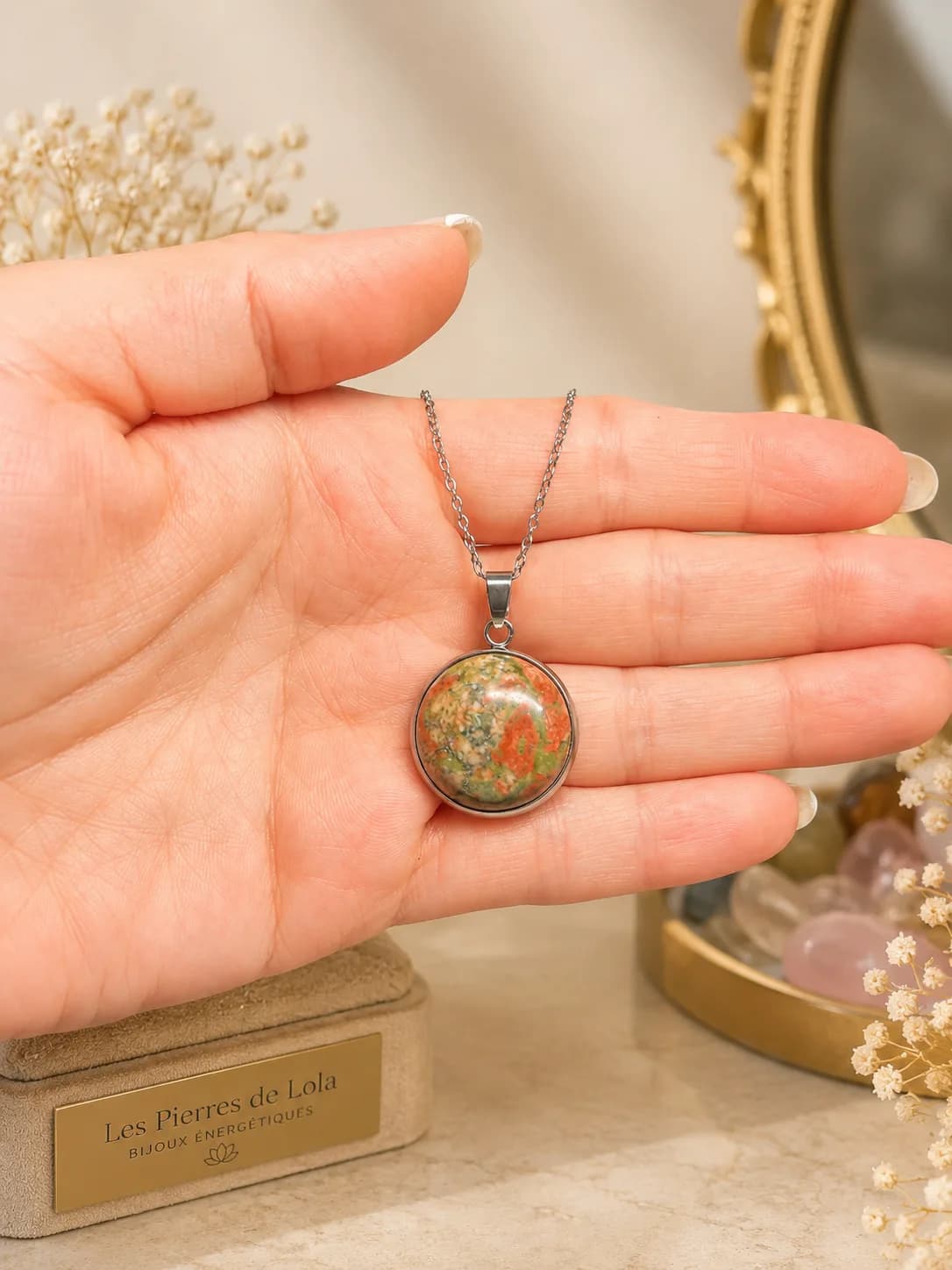 Collier Unakite Naturelle – Douceur végétale et charme intemporel